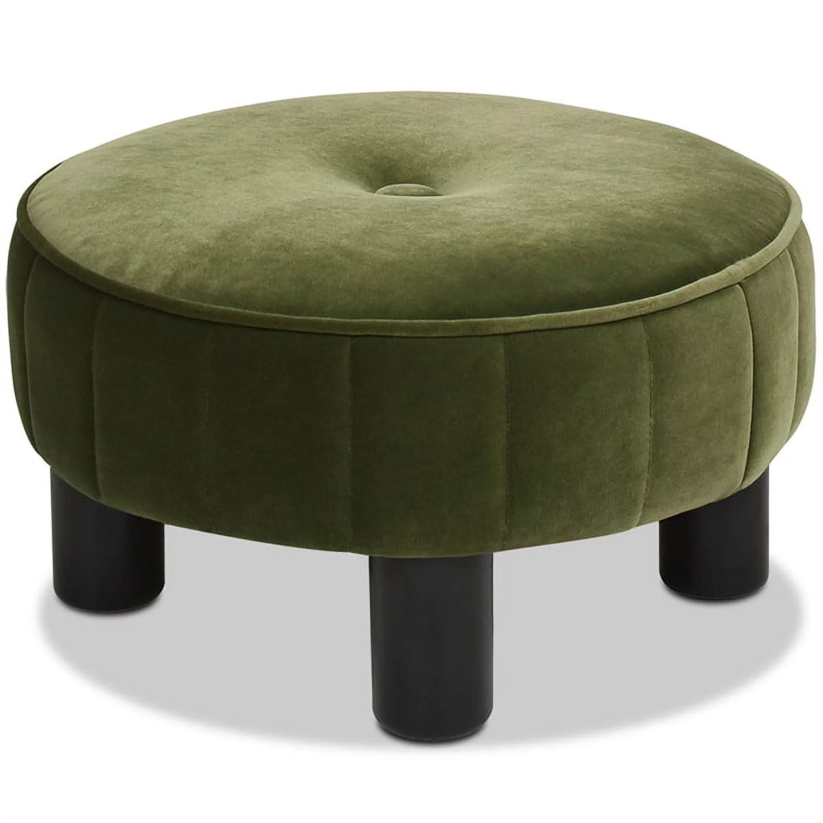 Olive Green Velvet Round Footstool Ottoman W844030