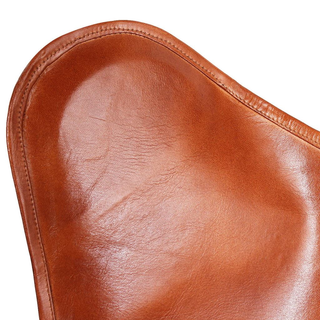 Butterfly Chair Real Leather Upholstered Chair with Powder-Coated Iron Frame 29.1 x 26 x 35.4 Inches B796341
