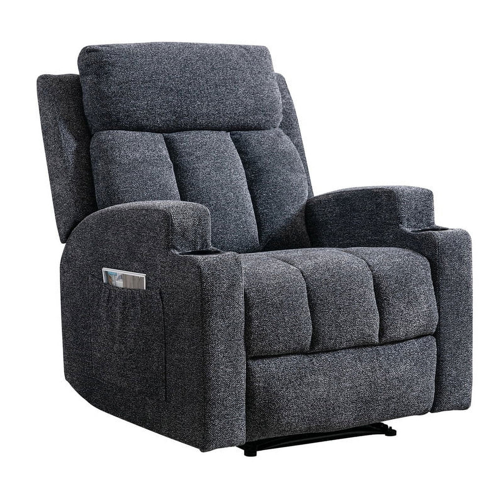 Manual Massage Recliner Chair with Heat, Side Pockets and Cup Holders, Overstuffed Breathable Fabric Reclining Chair, Single Sofa B468694