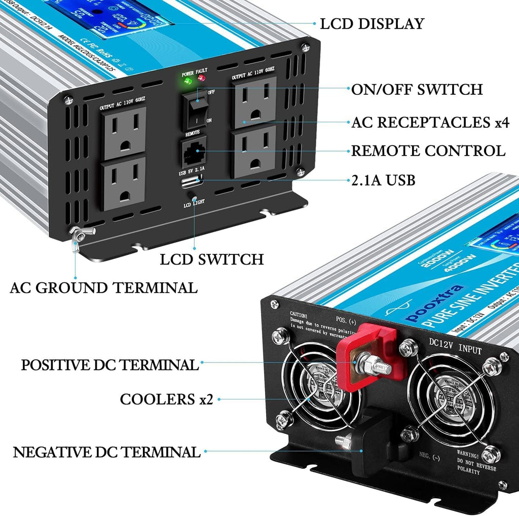 1500 Watt Pure Sine Wave Inverter 12V DC to 110V/120V AC F67626
