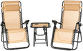 2 PCS Beige Folding Zero Gravity Lounge Chair Set with Headrest and Table V790077