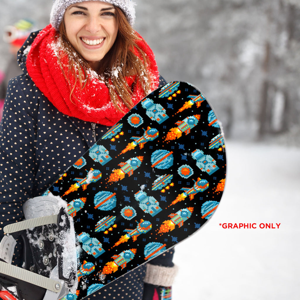 8 bit Galaxy Rocket Planet Snowboard Sticker Skin Cover G6575
