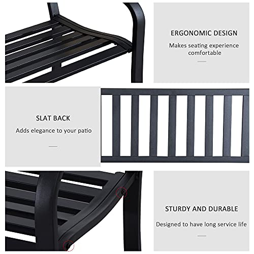 50" Black Metal Outdoor Garden Bench with Slatted Seat P2020