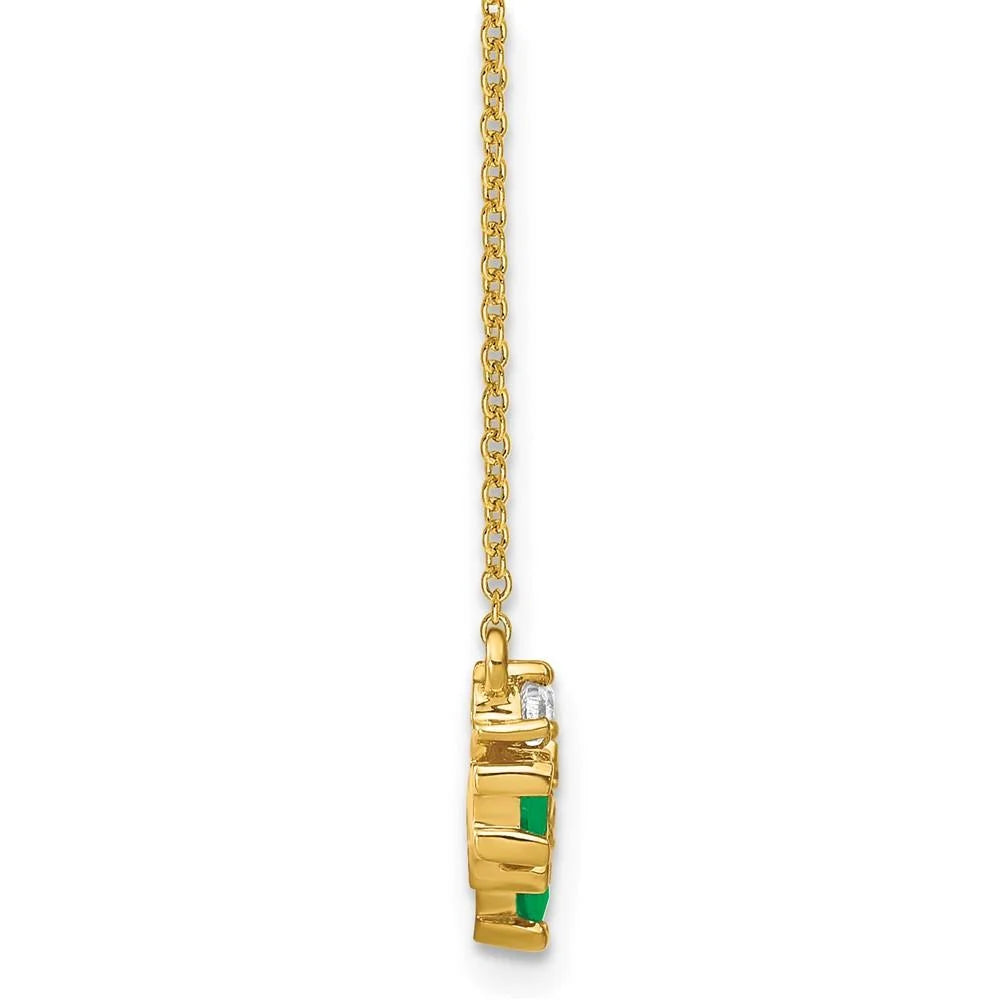 14K Yellow Gold Emerald and Real Diamond 18 inch Necklace X16533
