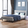 Queen Size Light Grey Upholstered Platform Bed Frame with Headboard D984