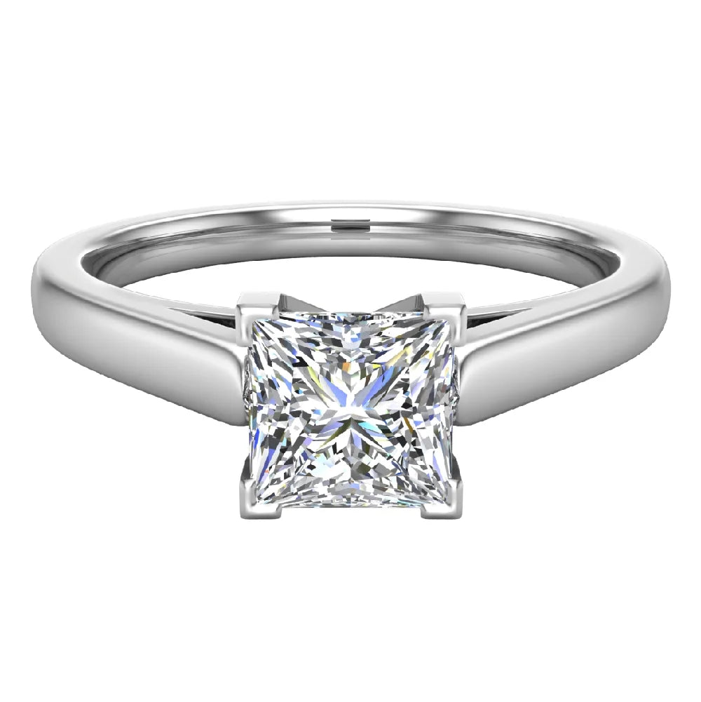 18K White Gold Princess Solitaire Diamond Ring 0.50 Carat I505