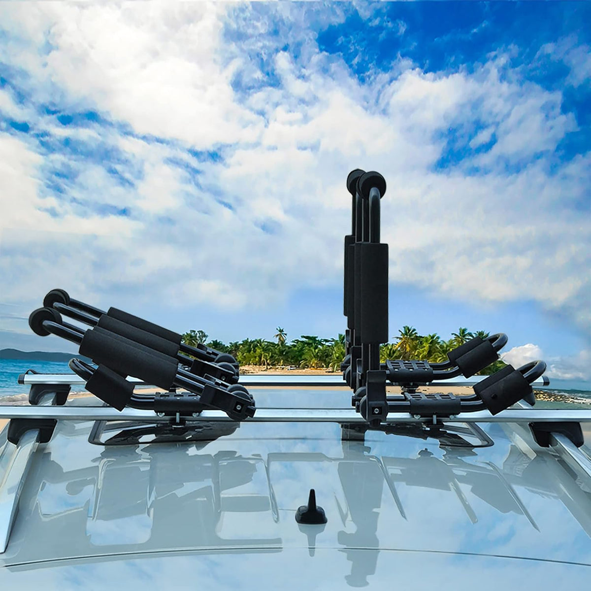 Kayak Roof Rack for 2 Kayaks, J-Style Universal Kayak Racks, Folding Kayak Carrier, 2 Pair F90867