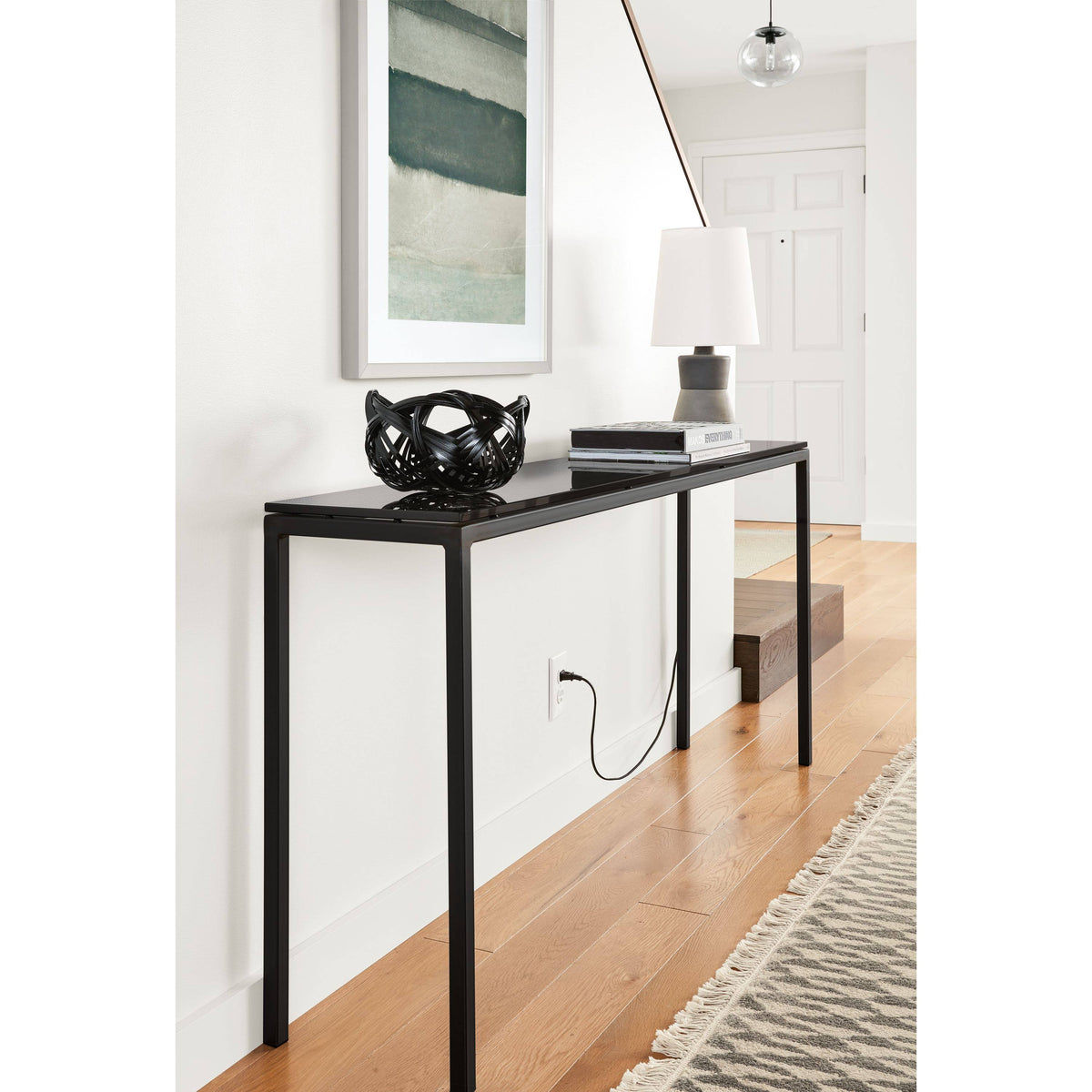 Smoke Tempered Glass Console Table with Graphite Base S8871