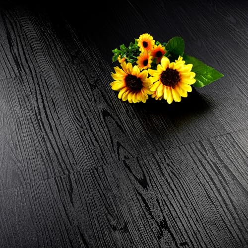 17-Pack 6"x36" Black Wood Luxury Vinyl Plank Flooring Peel and Stick Tiles N439