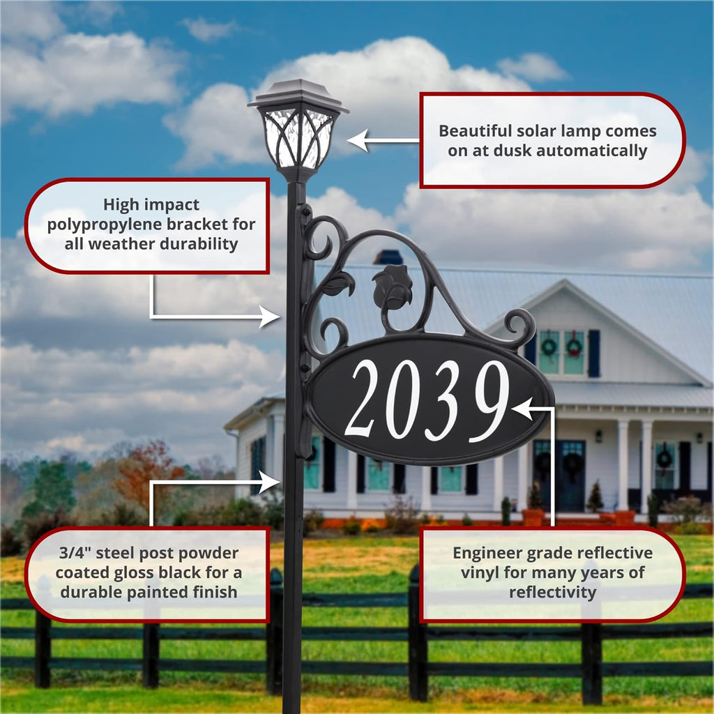 Handcrafted Double-Sided Reflective Home Address Sign with Solar Light R825838