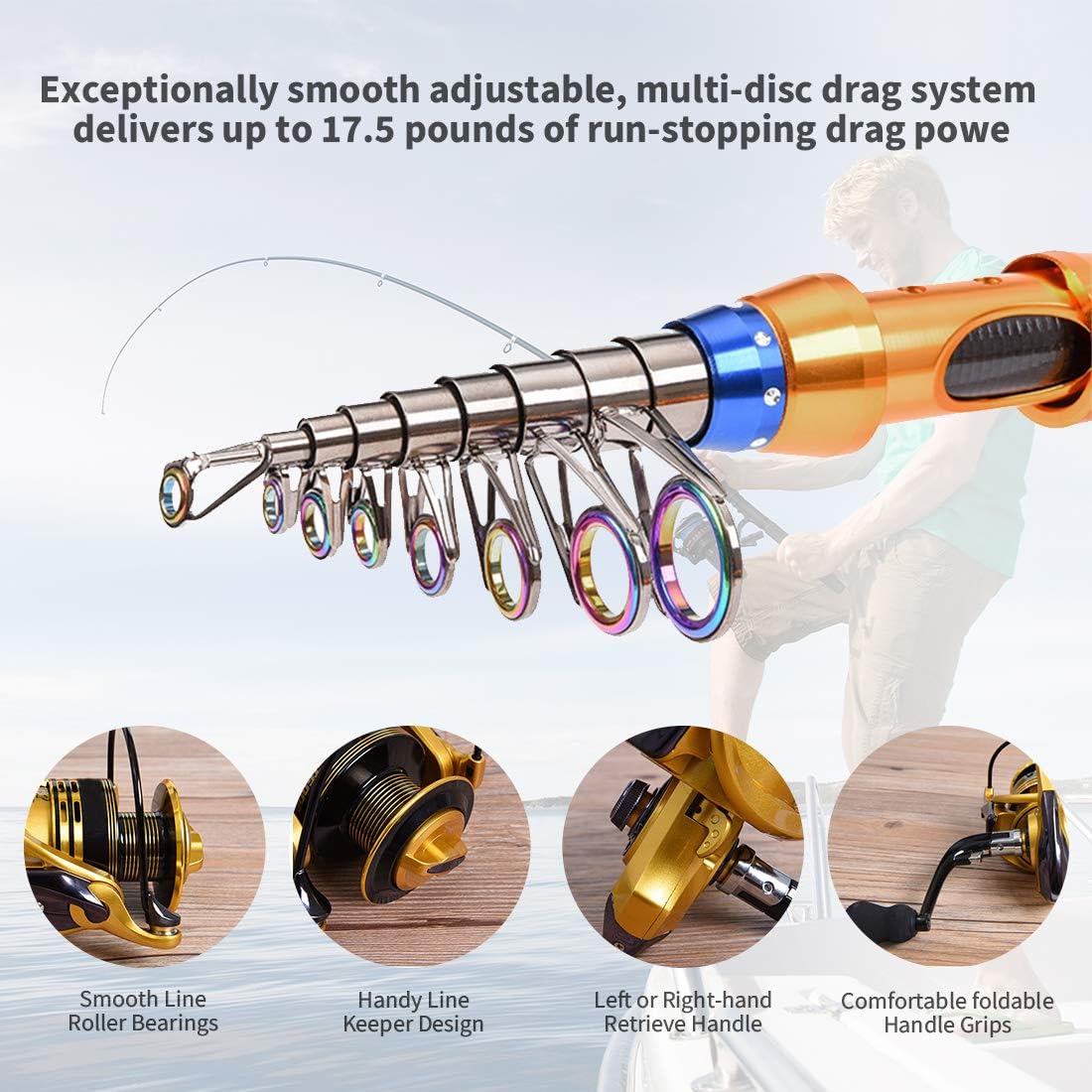 12 FT Carbon Fiber Telescopic Fishing Rod and Reel Combo with Carrier Bag O213844