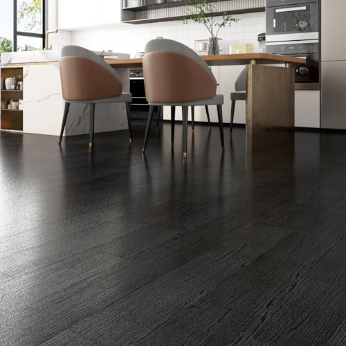 17-Pack 6"x36" Black Wood Luxury Vinyl Plank Flooring Peel and Stick Tiles N439