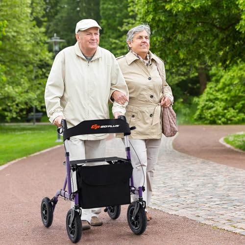 Foldable Rollator Walker with Seat, 9.5" All Terrain Pneumatic Wheel, Heavy Duty S5065