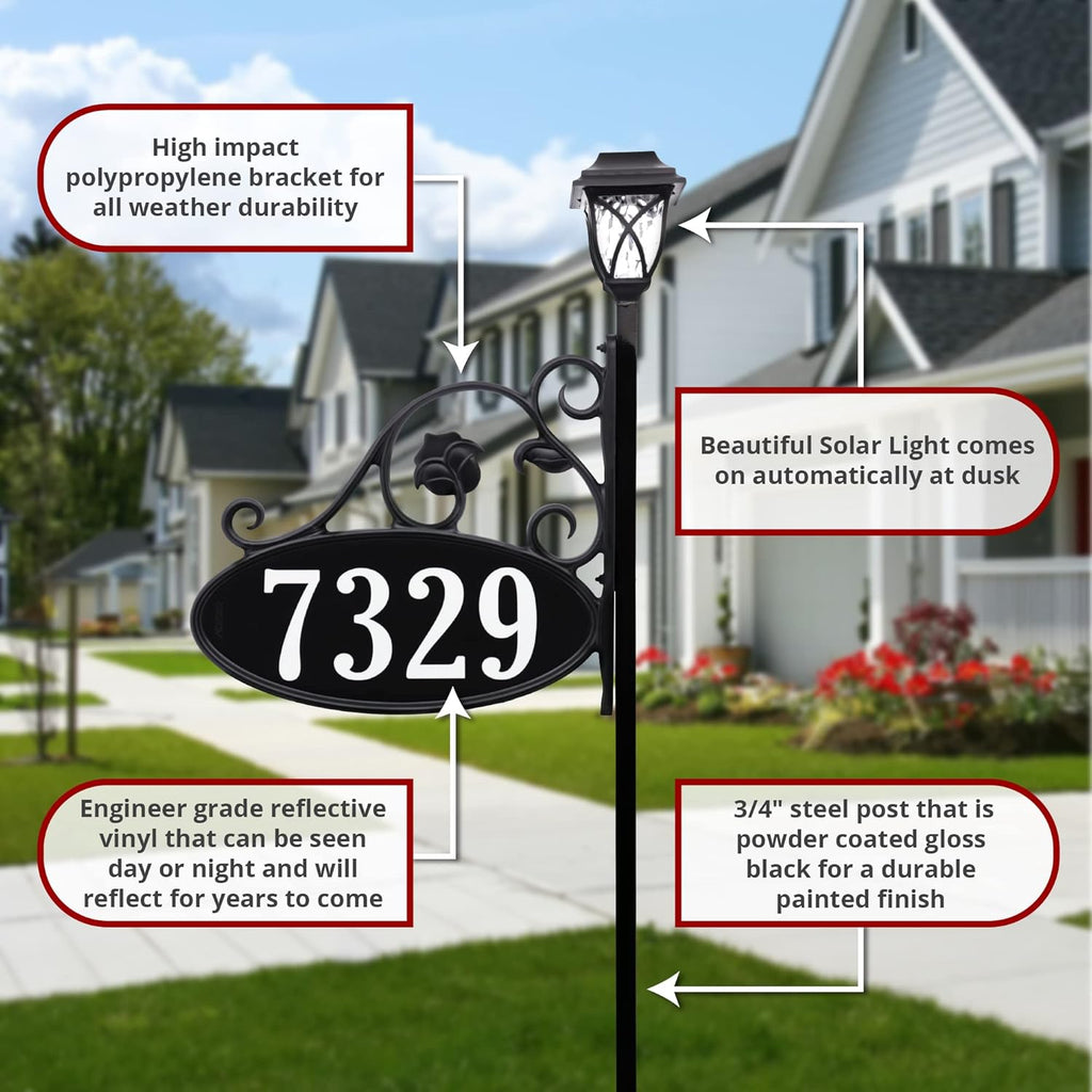 Handcrafted Double-Sided Reflective Home Address Sign with Solar Light R825838