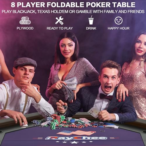 50 inch Foldable Octagon Poker Table with Stainless Steel Cup Holders Q66337