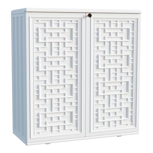 Outdoor Storage Cabinet Waterproof with Shelf, Resin, Size 34.3''L*15''W*36.2''H (Black) D293