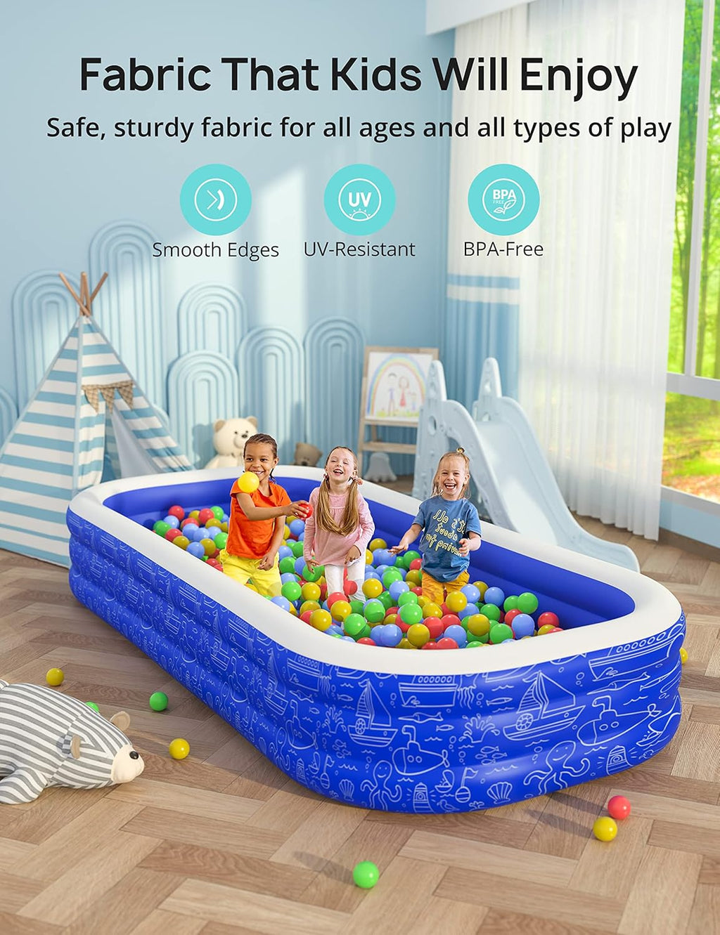 Blue Inflatable Pool with Canopy, 150” x 70” x 20” I55258