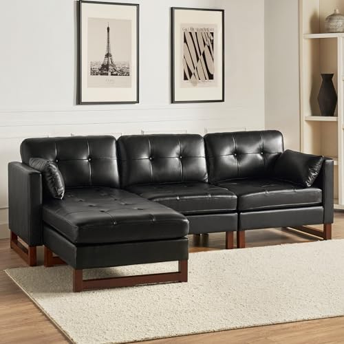 Genuine Leather 100 inch L Shaped 3 Seater Sectional Sofa with Chaise, Brown H931962