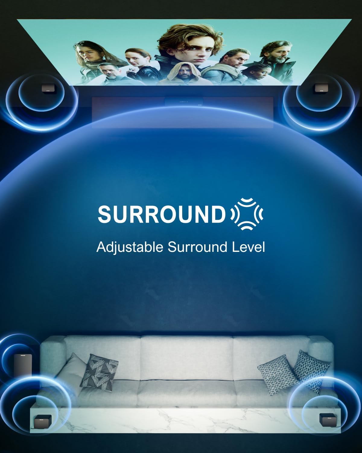7.1 Virtual Surround Sound System with Subwoofer and Wired Surround Speakers, Peak Power 410W U775