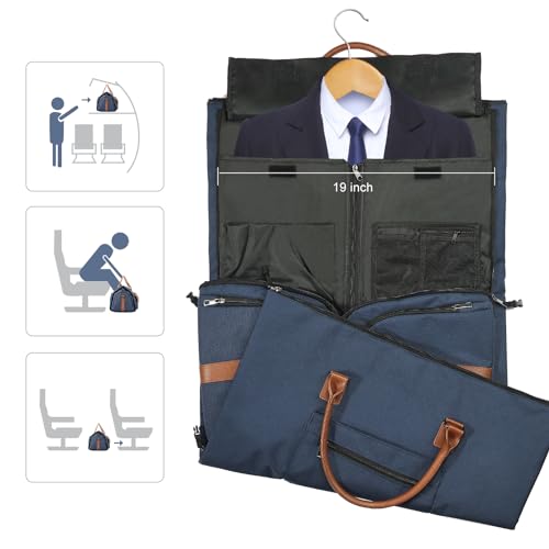 Convertible Garment Bag, Leatheret Carry on Travel Duffel Bag with Shoe Compartment, 2 in 1 Hanging Suit Bag (Brown) G206184