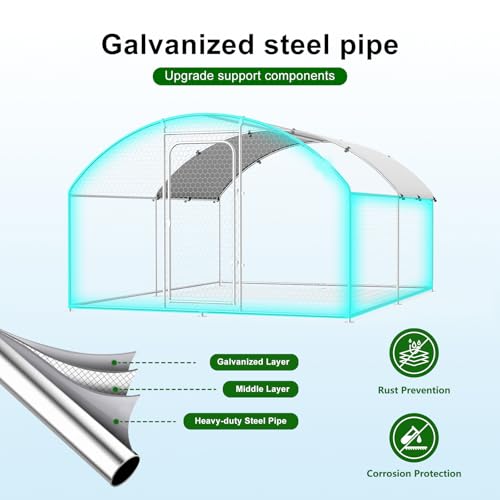 Large Metal Chicken Coop with Roosting Perch Walk-in Poultry Cage Waterproof Cover (10' L x 13.2' W x 6.4' H) Z780