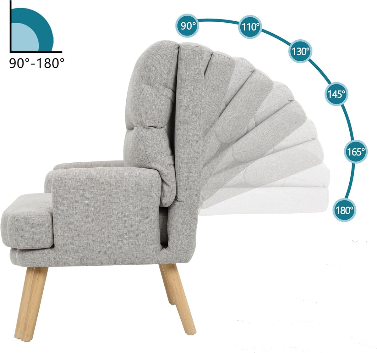 Decorative Chair Set with Footstool, Adjustable Backrest, Wooden Legs A840