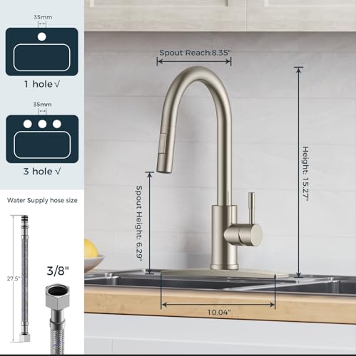 Black Kitchen Faucet with Pull Down Sprayer Stainless Steel High Arc Gooseneck M344
