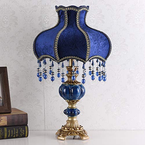 Blue Fabric Lampshade Resin Lamp, 13 in W, 21.6 in H O983