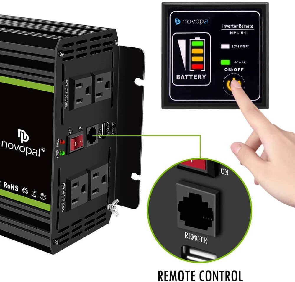 1500 watt Pure Sine Wave Power Inverter 12V to 110V/120V 4 AC Outlets Y328464
