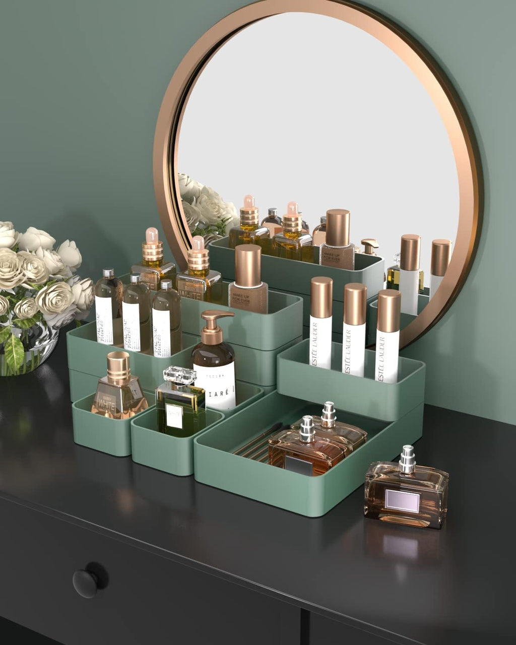 Green Plastic Drawer Organizer Set X9425