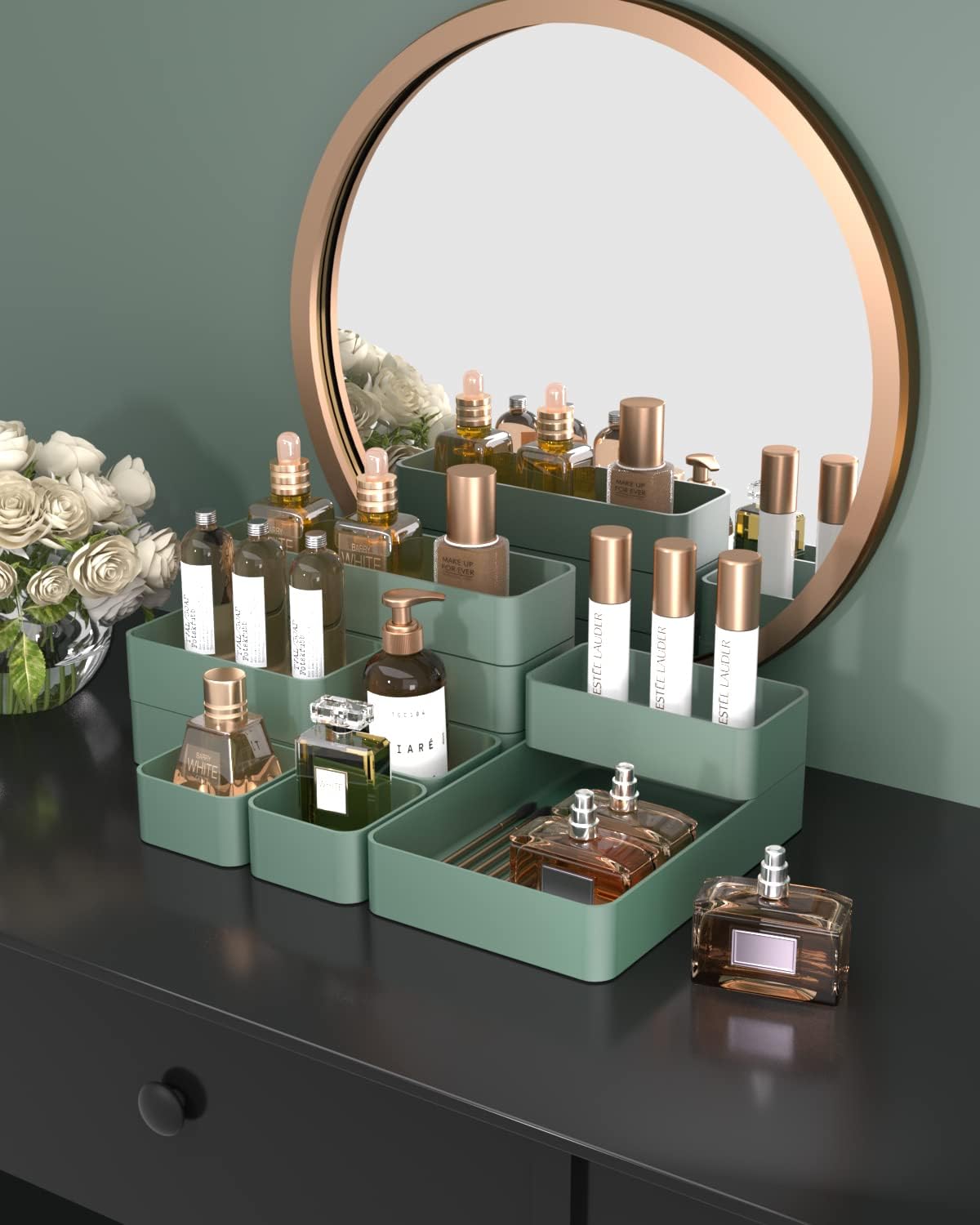 Green Plastic Drawer Organizer Set X9425