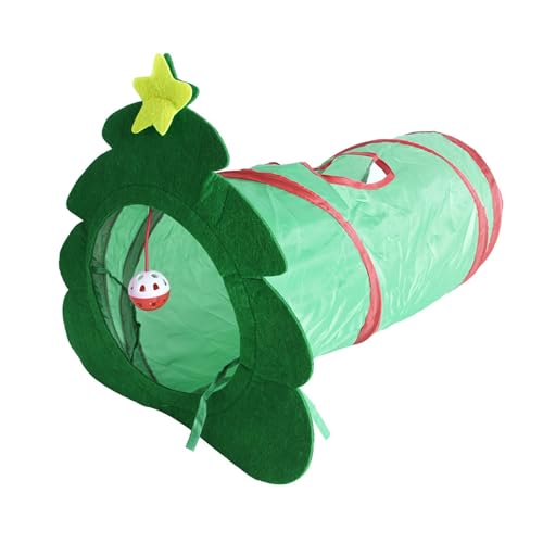 Collapsible Cat Play Tunnel with Festive Tree Shape B352881