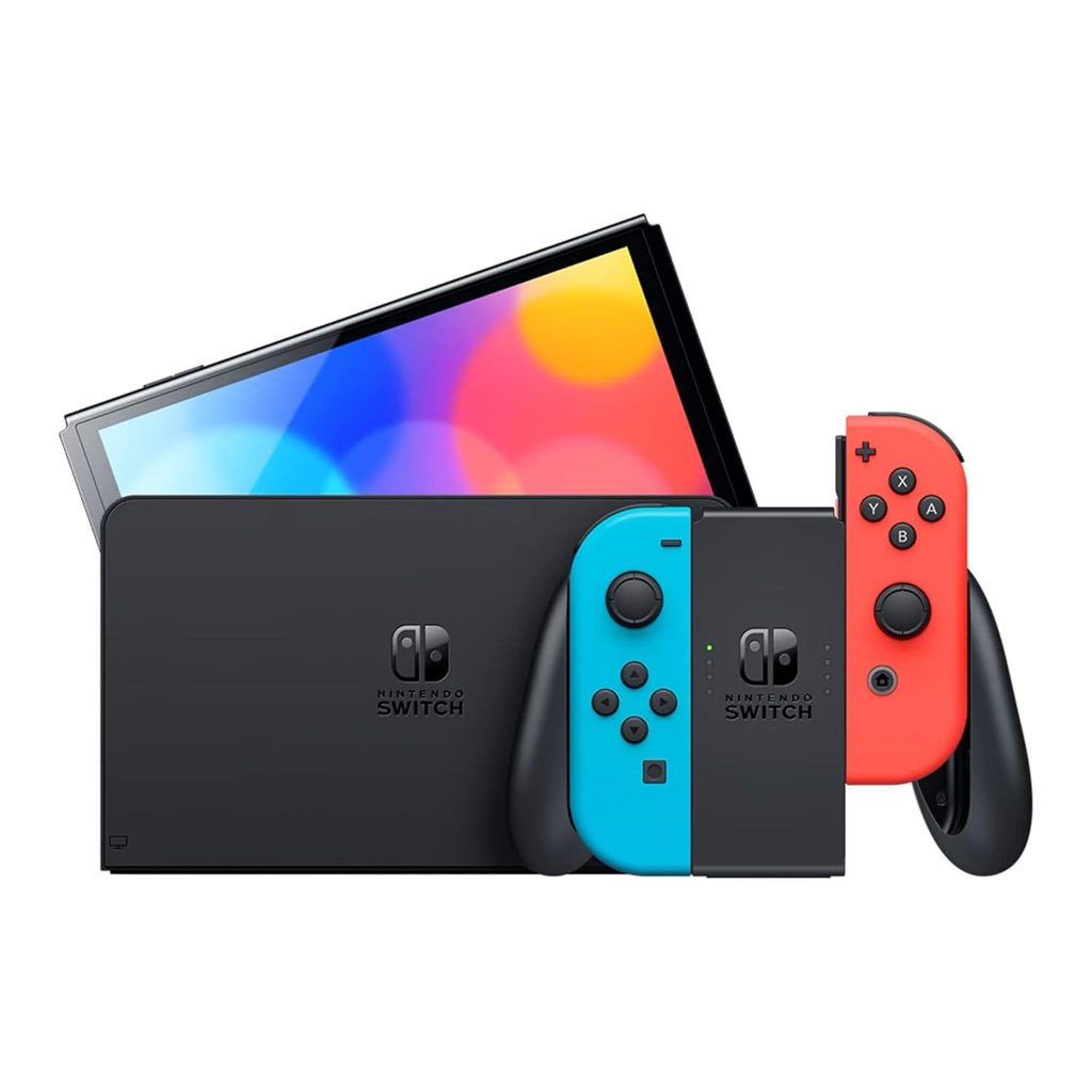 Nintendo Switch OLED Model (Neon Red/Blue) with Extra Joy-Con (Red/Blue), Dock, Joy-Con Grips and Straps, Portable Case and Earphones Z255515