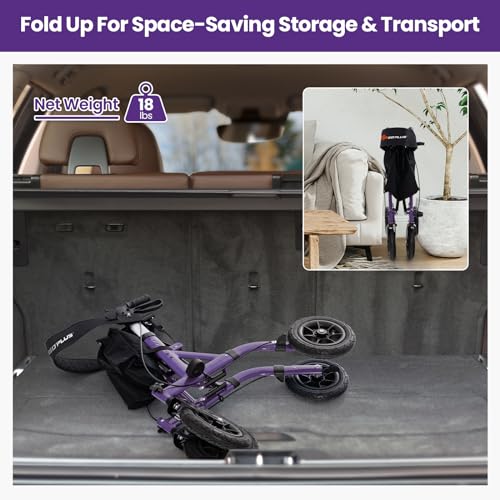 Foldable Rollator Walker with Seat, 9.5" All Terrain Pneumatic Wheel, Heavy Duty S5065