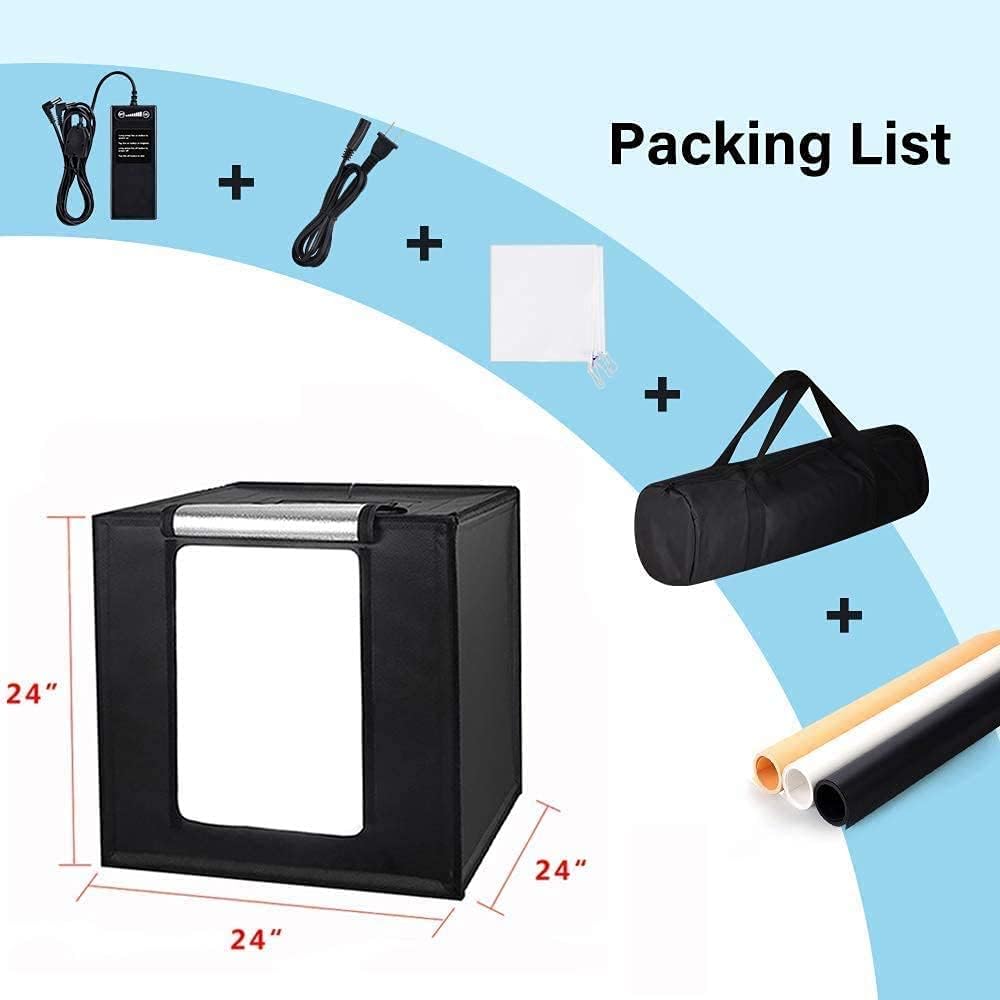 Portable Foldable 24 x 24 Inch Photo Studio Light Box Kit with LED Lights and 6 Color Backdrops F7043