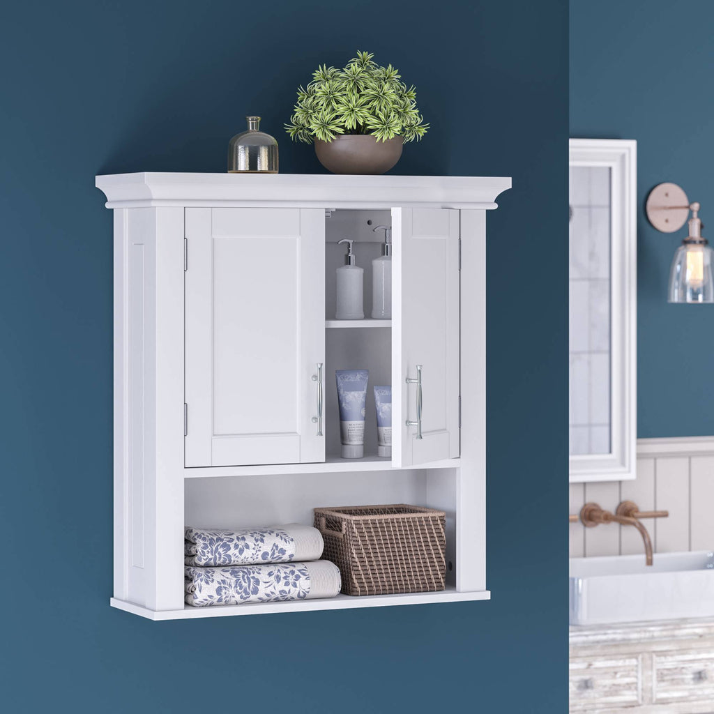 White Two Door Wall Cabinet with Open Shelf Z613