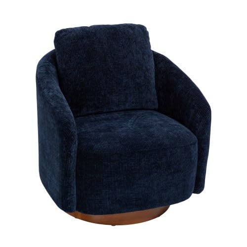 Ivory Chenille Swivel Barrel Chair with Wood Base K8405