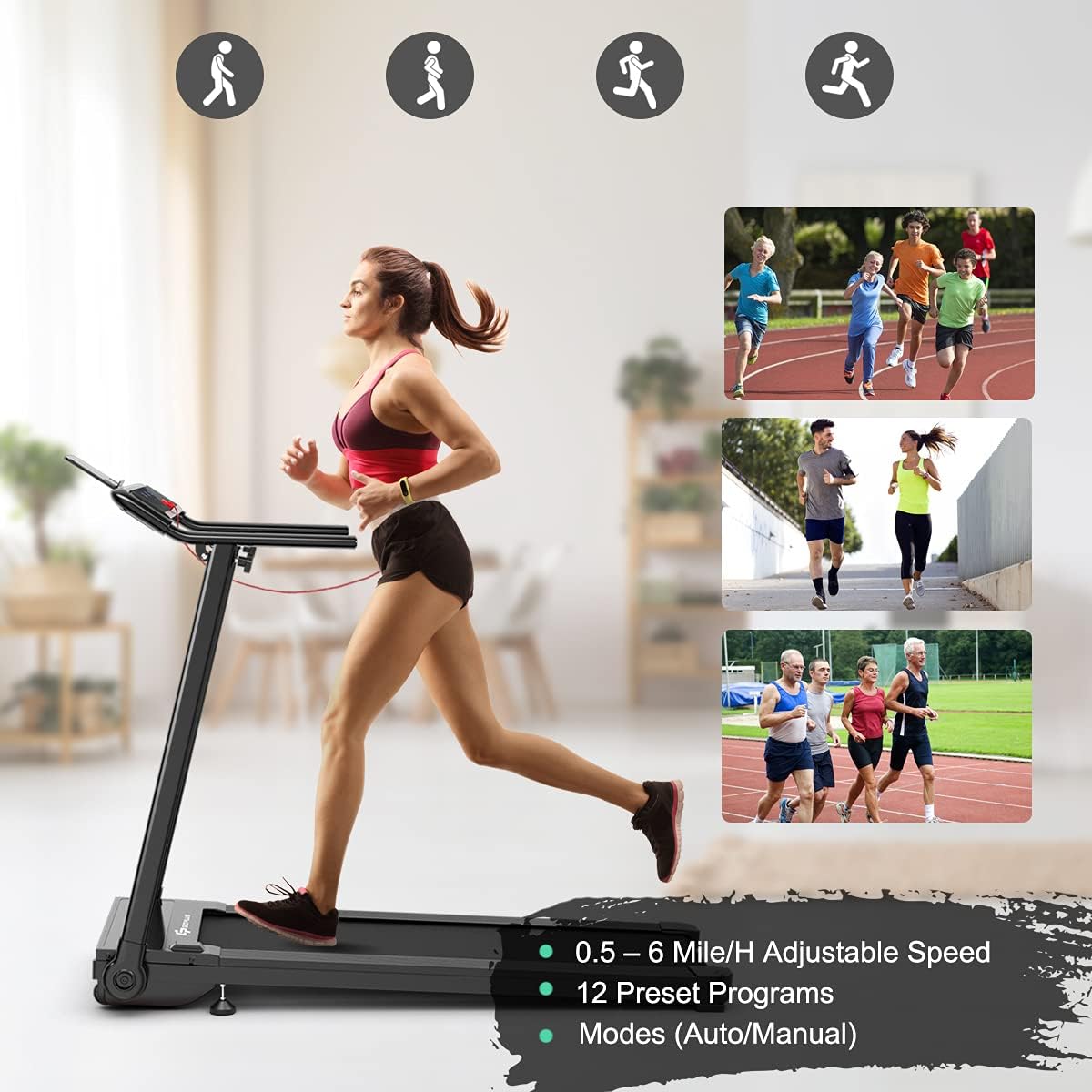 Compact Electric Treadmill with LED Touch Screen I701886