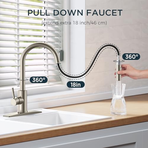 Black Kitchen Faucet with Pull Down Sprayer Stainless Steel High Arc Gooseneck M344