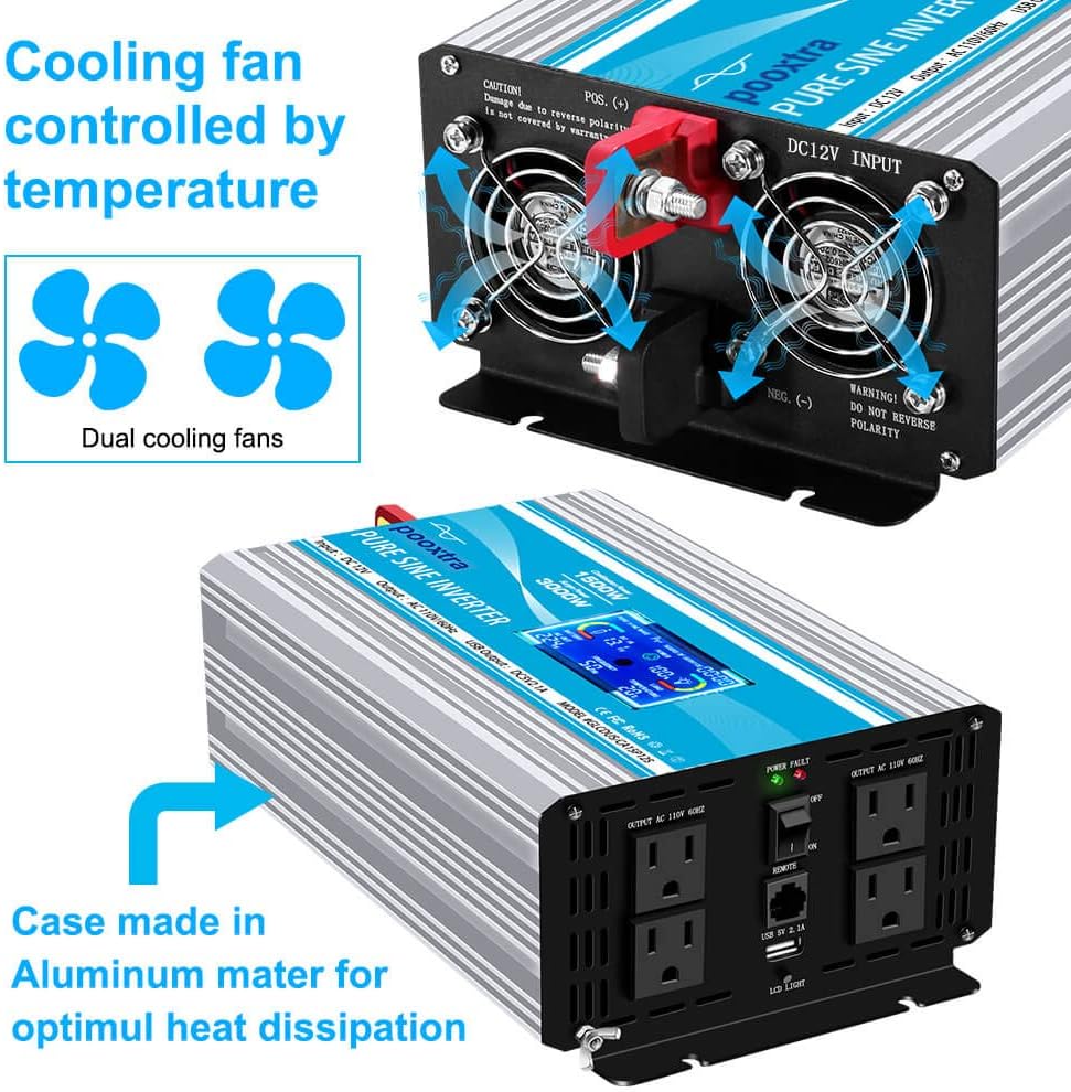 1500 Watt Pure Sine Wave Inverter 12V DC to 110V/120V AC F67626
