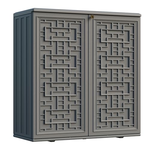 Outdoor Storage Cabinet Waterproof with Shelf, Resin, Size 34.3''L*15''W*36.2''H (Black) D293