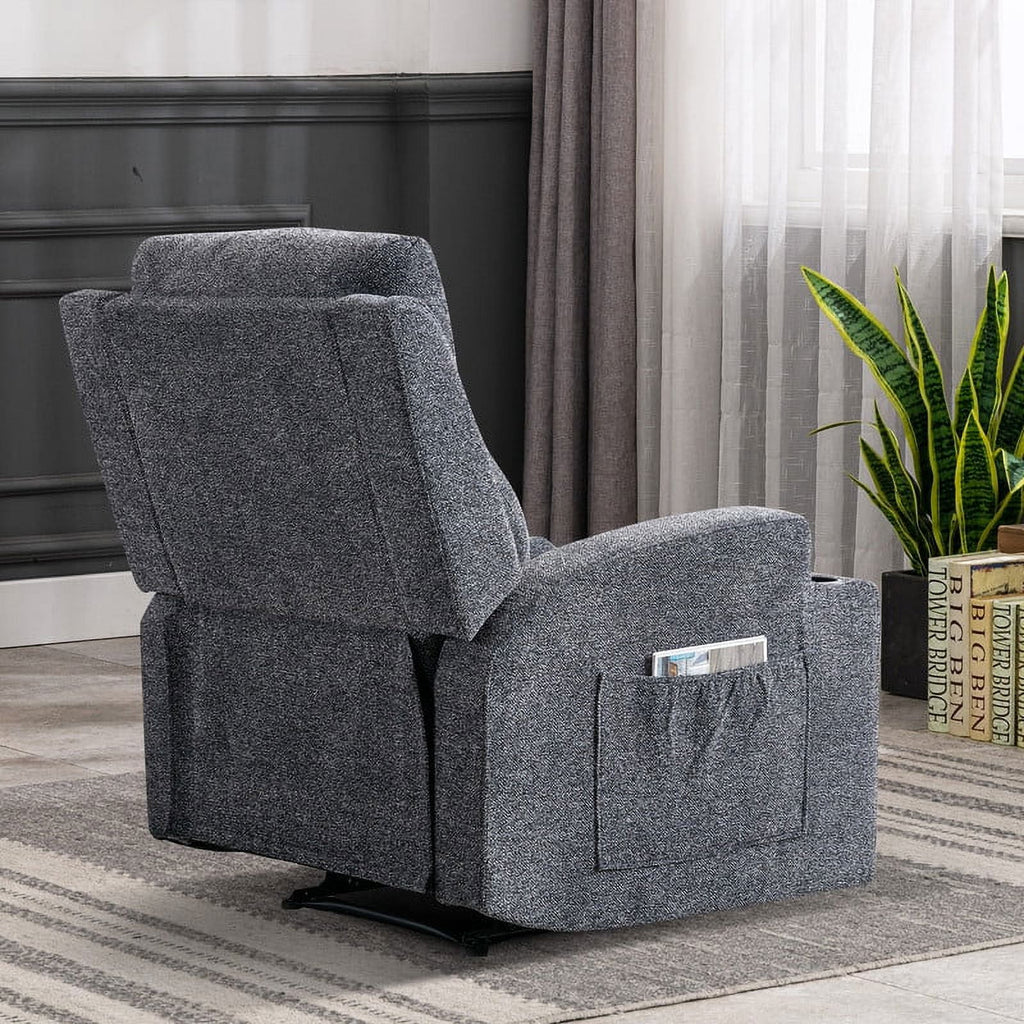 Manual Massage Recliner Chair with Heat, Side Pockets and Cup Holders, Overstuffed Breathable Fabric Reclining Chair, Single Sofa B468694