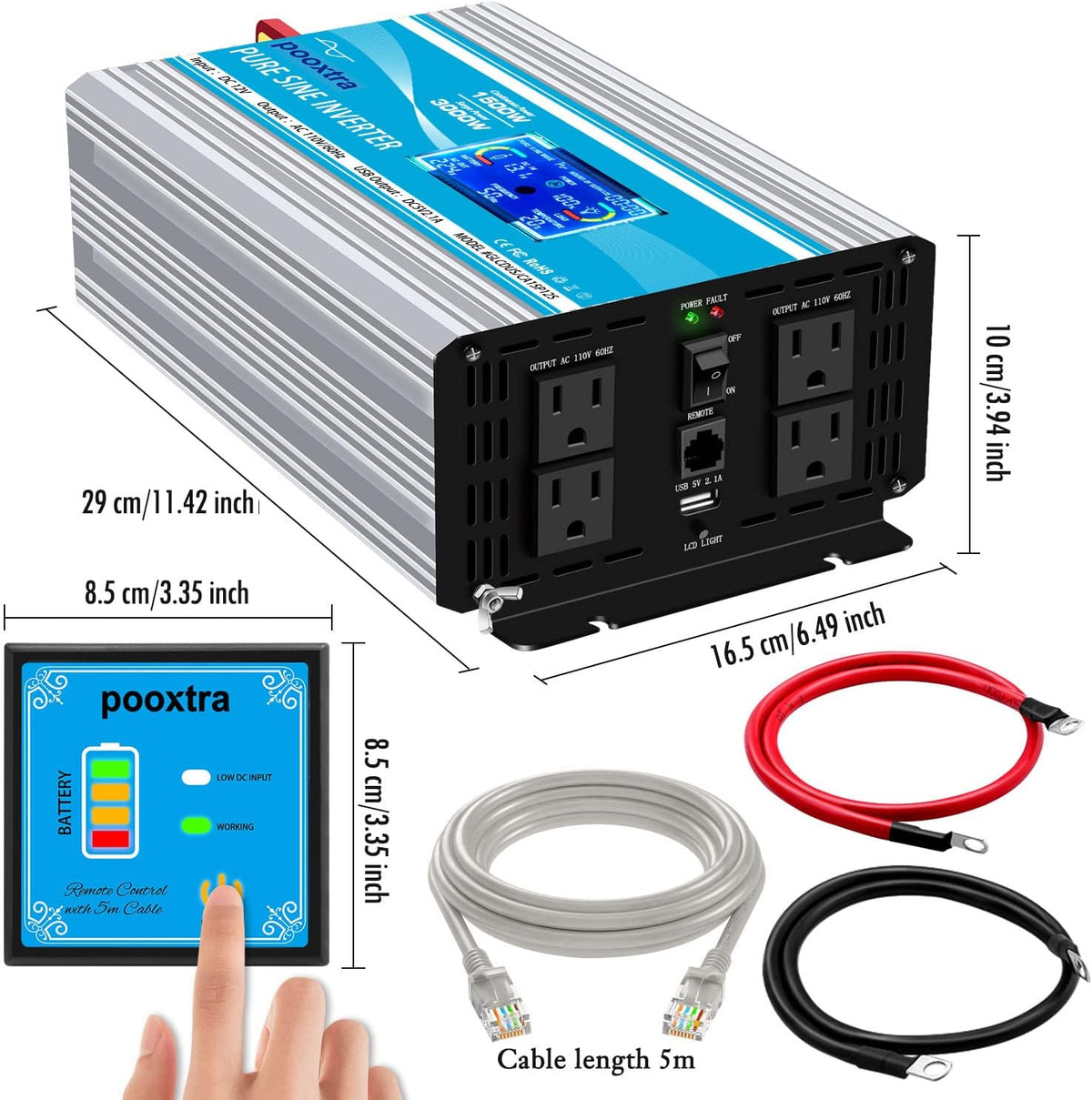 1500 Watt Pure Sine Wave Inverter 12V DC to 110V/120V AC F67626