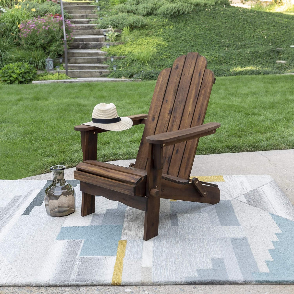 Solid Acacia Wood Outdoor Folding Adirondack Chair, Navy Blue Wash C944325