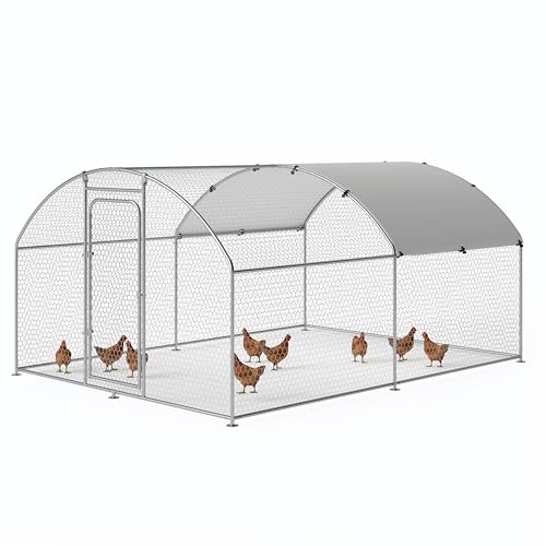 Large Metal Chicken Coop with Roosting Perch Walk-in Poultry Cage Waterproof Cover (10' L x 13.2' W x 6.4' H) Z780