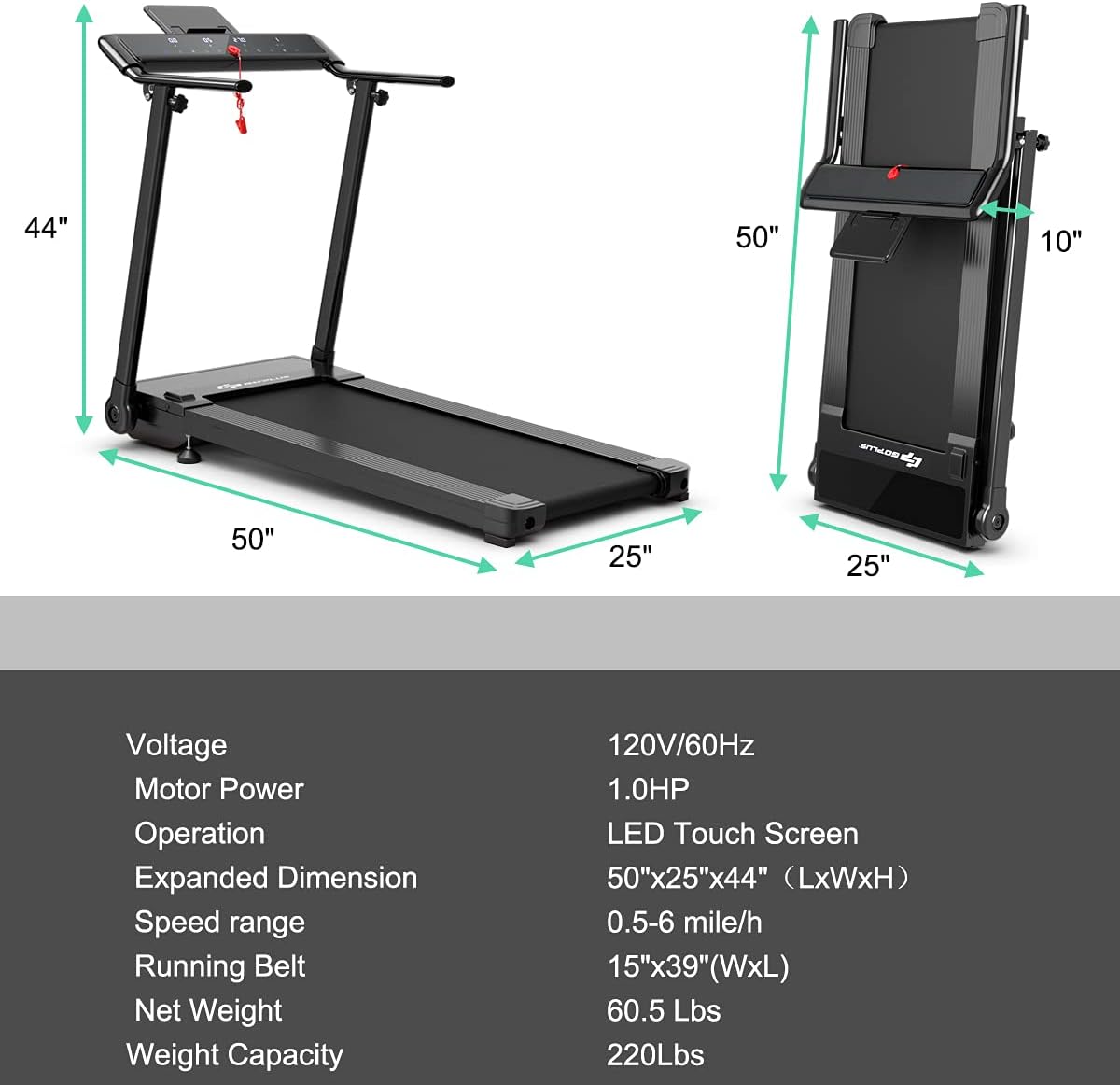 Compact Electric Treadmill with LED Touch Screen I701886