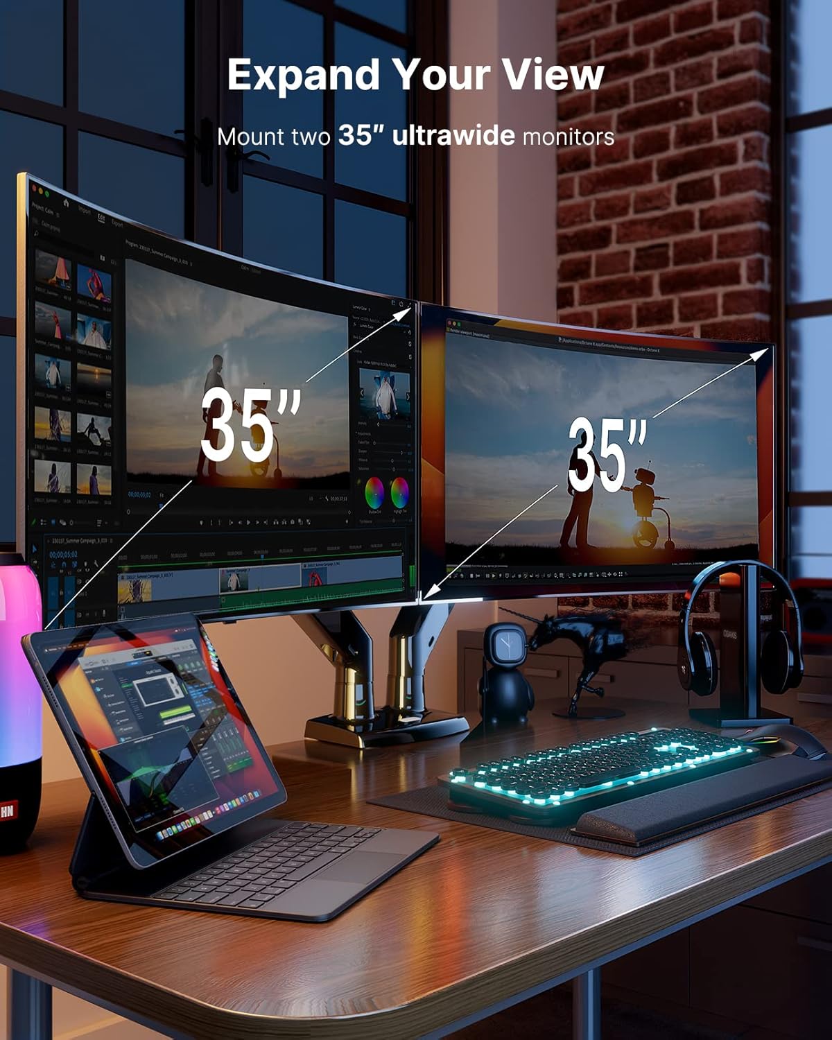 Dual Monitor Stand with USB, Height Adjustable, Black G359