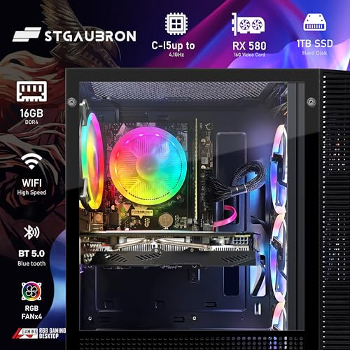 Gaming PC Desktop Computer, Intel Core I7 up to 3.9 GHz, Radeon RX 580 8G, 16G RAM, 512G SSD, WiFi, Bluetooth 5.0, RGB Fan x6, RGB BT Sound Bar, Windows 10 Home P69918