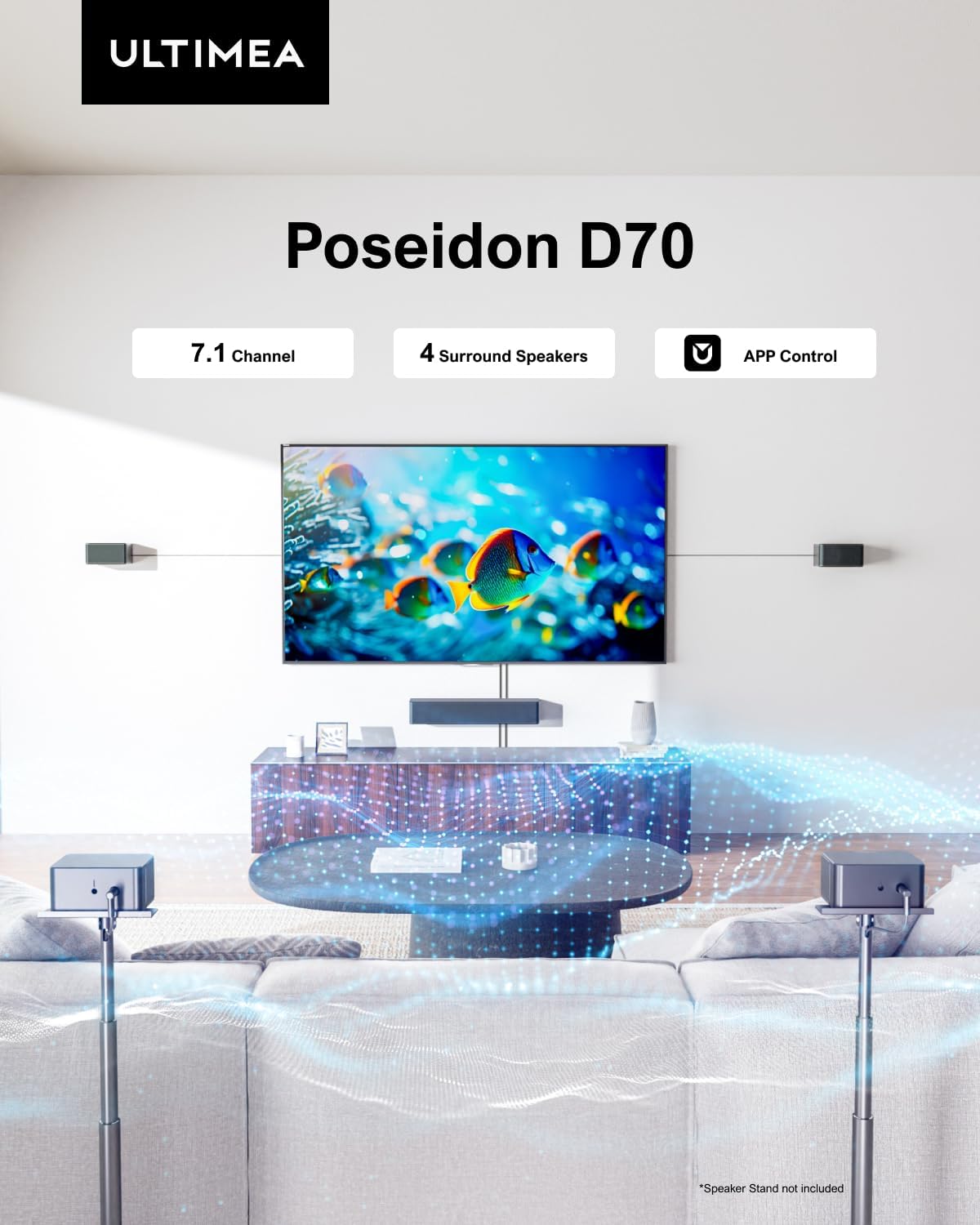 7.1 Virtual Surround Sound System with Subwoofer and Wired Surround Speakers, Peak Power 410W U775