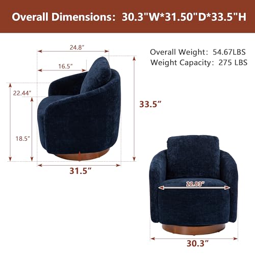 Ivory Chenille Swivel Barrel Chair with Wood Base K8405